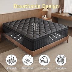 gunugu 10 inch Twin Hybrid Mattress in a Box, Cooling Gel Memory Foam Mattress with Individually Wrapped Pocket Coils, Medium Firm