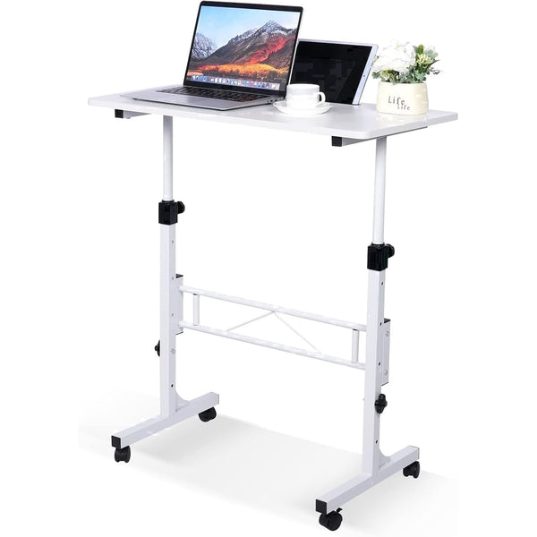 KLSMYHOKI Standing Desk, Adjustable Height 31.5" x 16" White Mobile Table with Wheels, Height Range 27"-43.5" for Home Office